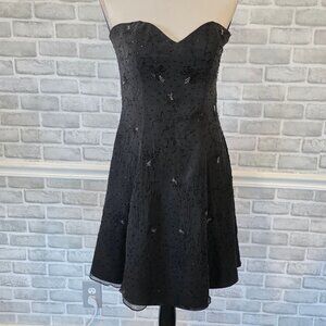 Vtg Cicci Black Beaded Silk Slip Dress Y2K Dark Romantic Whimsigoth Feminine L D
